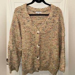 NWT beige with sparkly accents oversize cardigan sweater for women size S